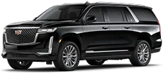 Black Cadillac Escalade SUV with spacious seating and premium styling.